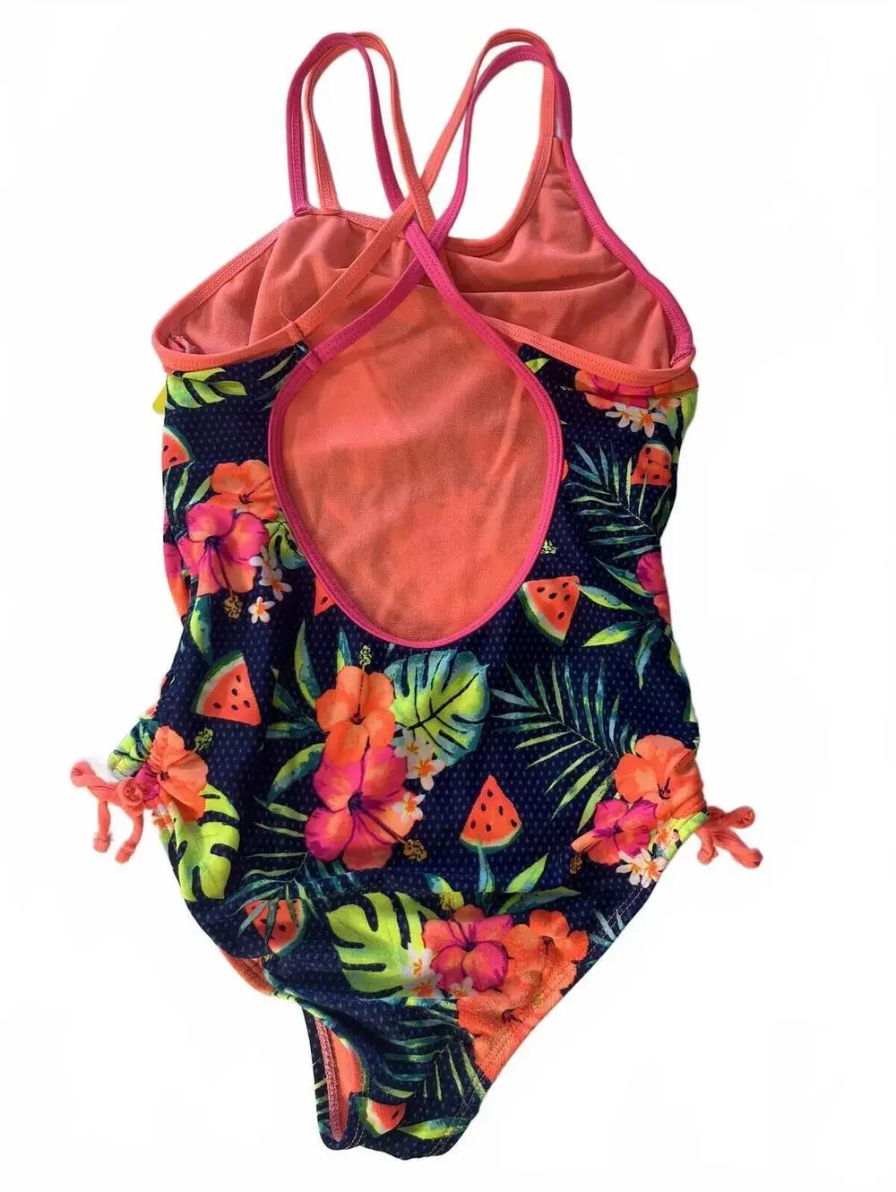 Girls One-Piece Swimsuit Set of 2 Old Navy Size M (8) Tropical Floral & Stripe